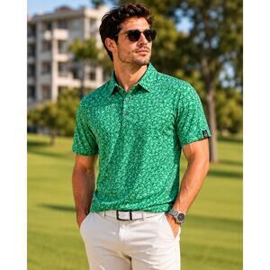 DEOLAX Mens Green Clover Quick Dry Golf Polo Size XL 🌿⛳️💚